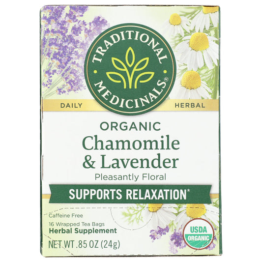 TRADITIONAL MEDICINALS - Organic Chamomile & Lavender Supports Relaxation Tea 16BG ( Pack of 6)
