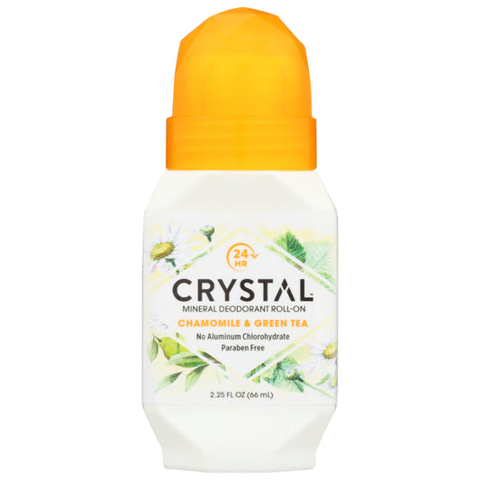 CRYSTAL BODY DE - Deodorant Roll-On, Chamomile & Green Tea 2.25OZ ( Pack of 3)