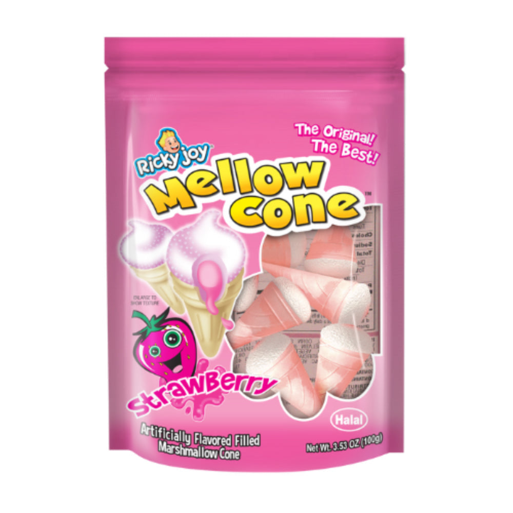 RICKY JOY - Mellow Cone Strawberry Marshmallow Cone 3.53OZ ( Pack of 18)