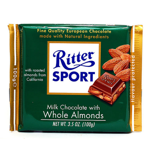 RITTER SPORT - Milk Chocolate Bar with Whole Almonds 3.5OZ ( Pack of 11)