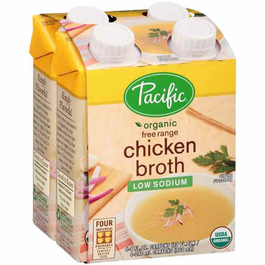 PACIFIC FOODS - Chicken Broth 4-Pack Low Sodium Organic 32OZ ( Pack of 6)