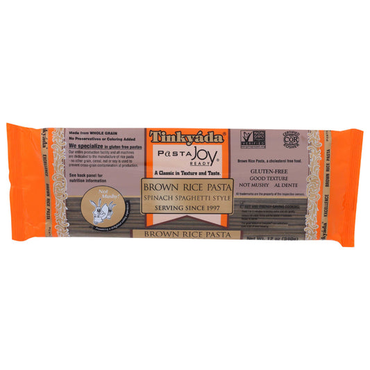 TINKYADA - Pasta Brown Rice Spinach Spaghetti 12OZ ( Pack of 12)