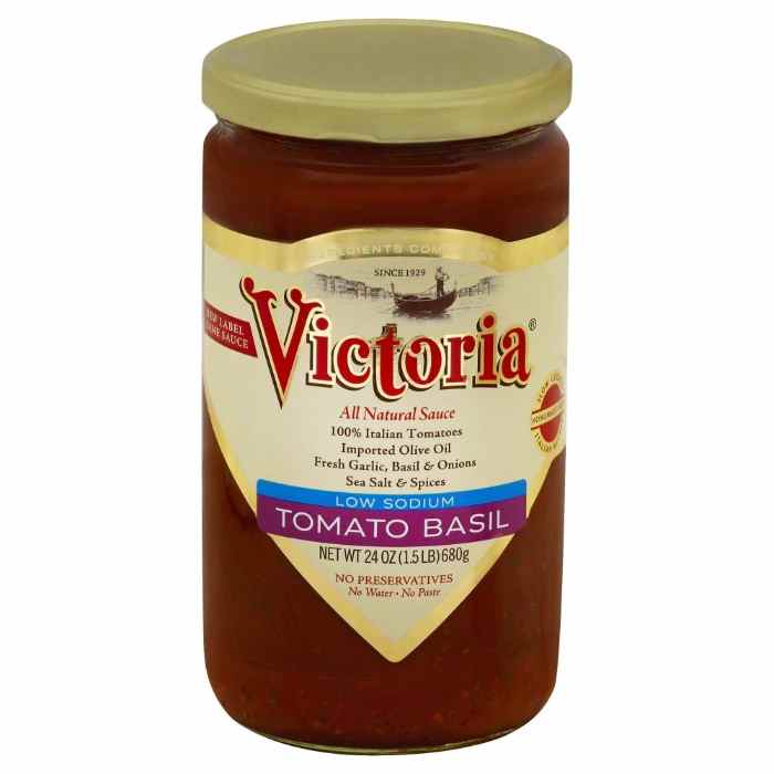 VICTORIA - Low Sodium Tomato Basil Sauce 24OZ ( Pack of 6)