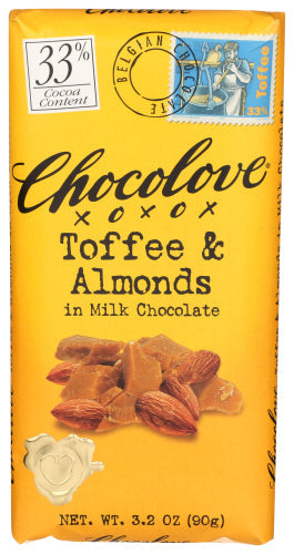 CHOCOLOVE - Milk Chocolate Bar with Toffee and Almonds 3.2OZ ( Pack of 12)