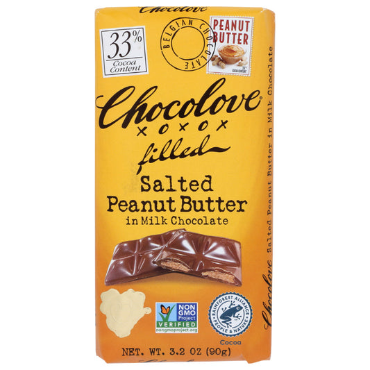 CHOCOLOVE - Milk Chocolate Peanut Butter Filled Bar 3.2OZ ( Pack of 10)
