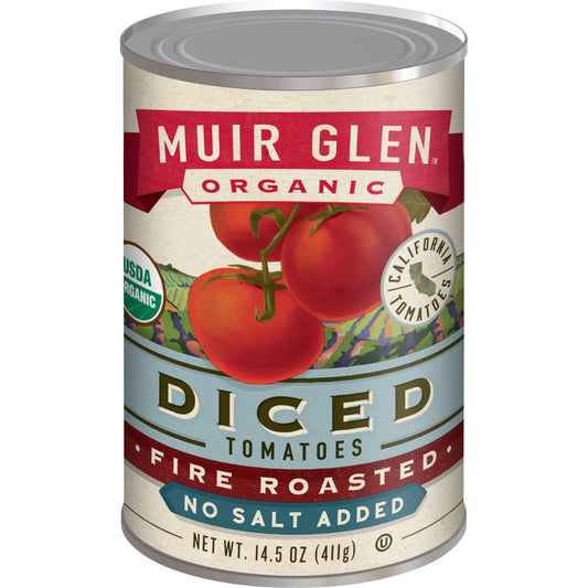 MUIR GLEN - Organic Diced Tomatoes Fire Roasted No Salt Added 14.5OZ ( Pack of 12)