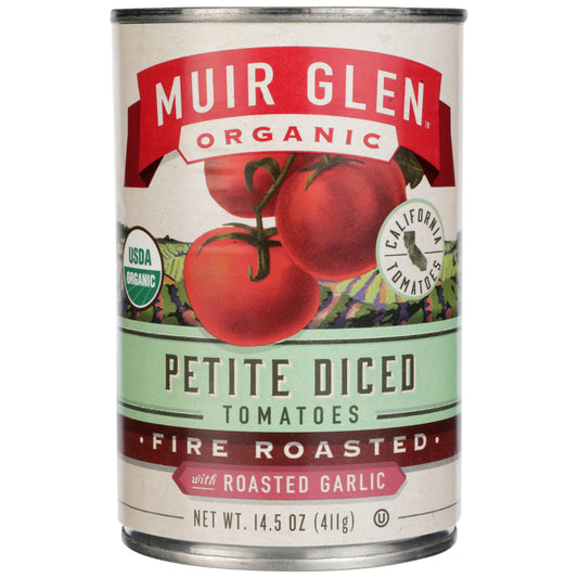 MUIR GLEN - Organic Petite Diced Tomatoes Fire Roasted with Roasted Garlic 14.5OZ ( Pack of 12)