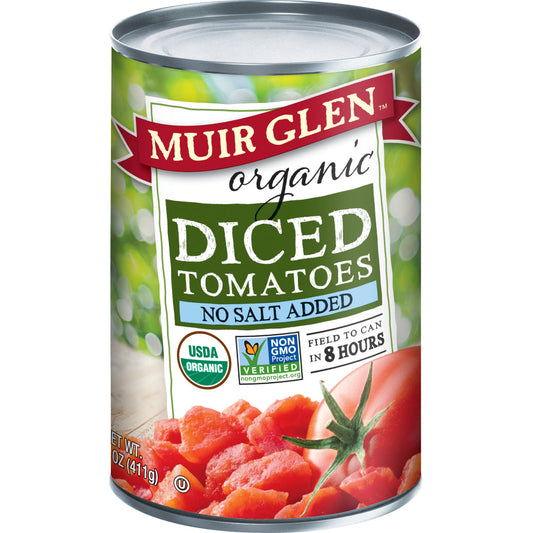 MUIR GLEN - Organic Diced Tomatoes No Salt Added 14.5OZ ( Pack of 12)