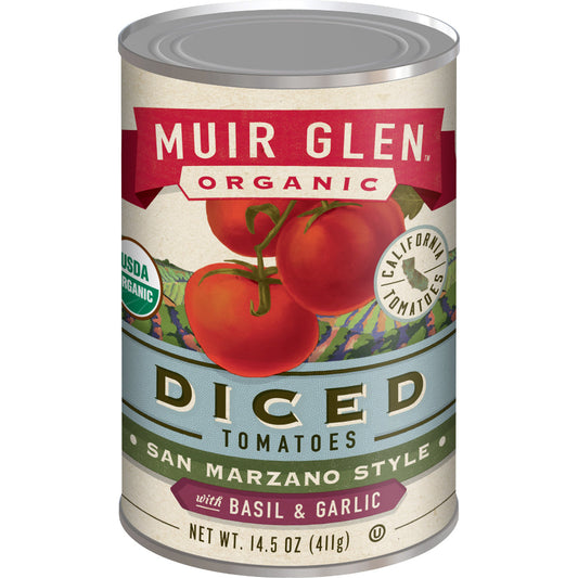 MUIR GLEN - Organic Diced Tomatoes with Basil & Garlic 14.5OZ ( Pack of 12)