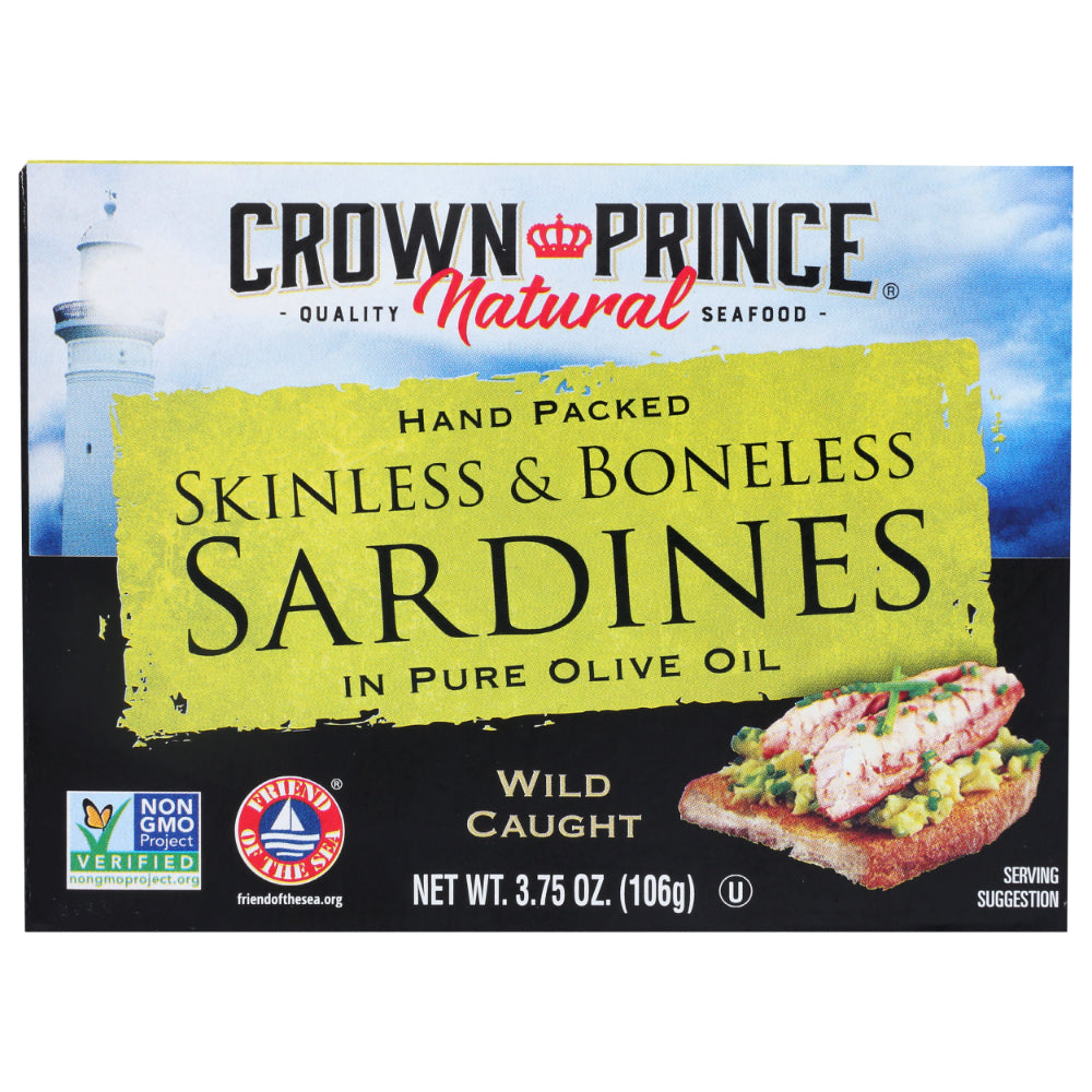 CROWN PRINCE - Boneless Skinless Sardines in Olive Oil 3.75OZ ( Pack of 1)