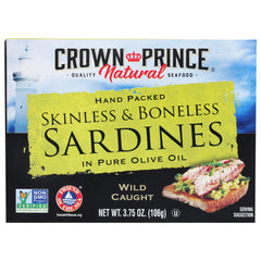 CROWN PRINCE - Boneless Skinless Sardines in Olive Oil 3.75OZ ( Pack of 1)