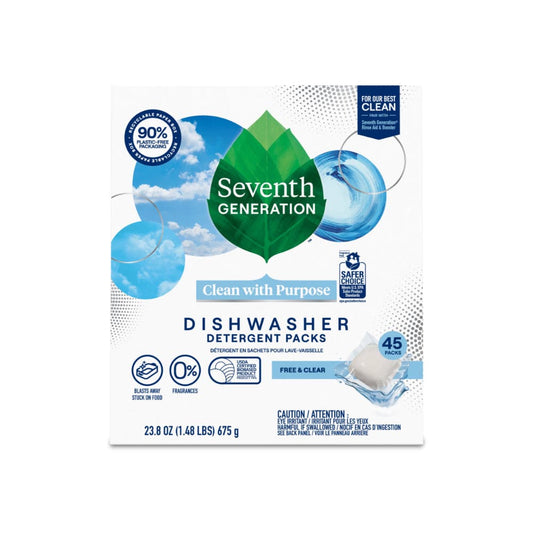 Seventh Generation - Dishwasher Detergent Packs Free & Clear, 20 PC | Pack of 6