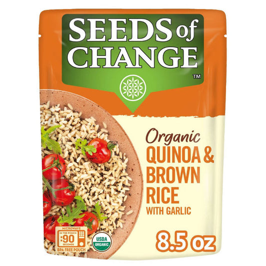 SEEDS OF CHANGE - Jasmine Brown Rice & Quinoa with Garlic 8.5OZ ( Pack of 12)