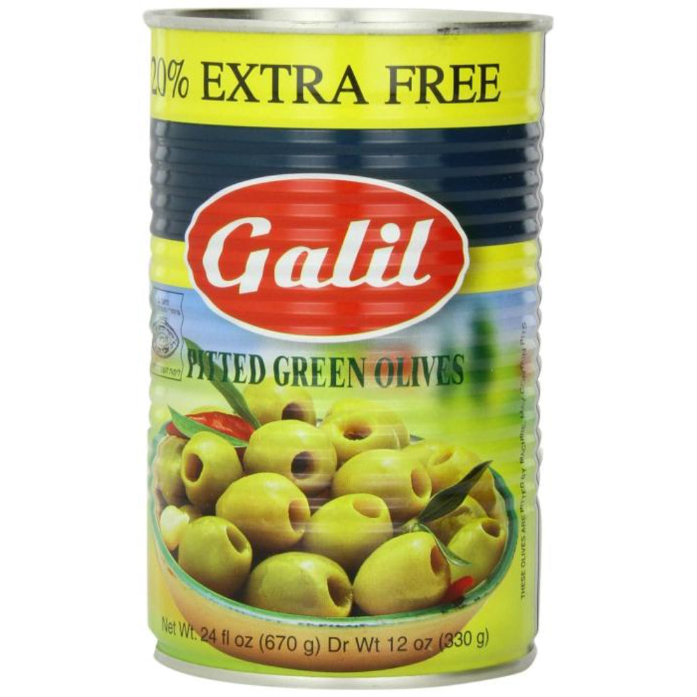 GALIL - Green Pitted Olives 24OZ ( Pack of 12)