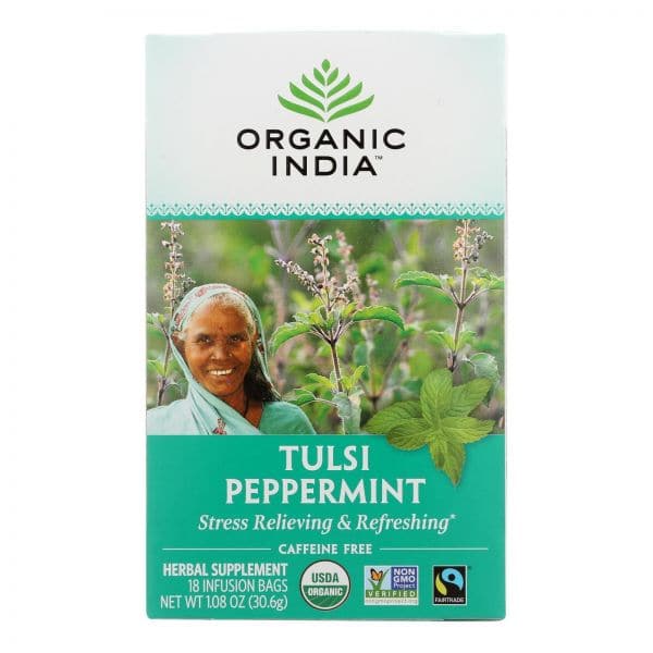 Organic India Tulsi Peppermint Herbal Tea, 18 bag
 | Pack of 6 - PlantX US