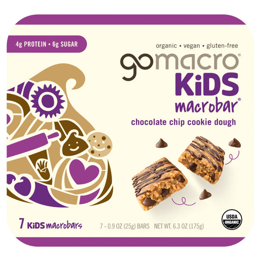 GOMACRO - Kids Chocolate Chip Cookie Dough Protein Bar 7-Pack 6.3OZ ( Pack of 7)
