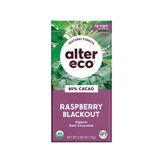 ALTER ECO - Organic Dark Chocolate Bar, Raspberry Blackout, 85% Cacao. 2.65OZ ( Pack of 12)