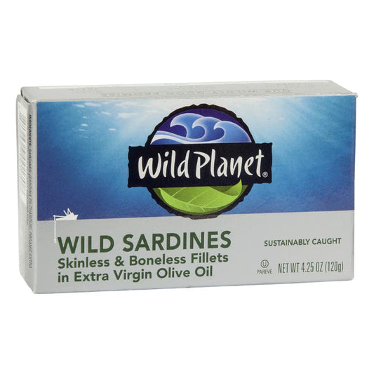 WILD PLANET - Boneless Skinless Sardines in Extra virgin olive oil 4.25OZ ( Pack of 12)