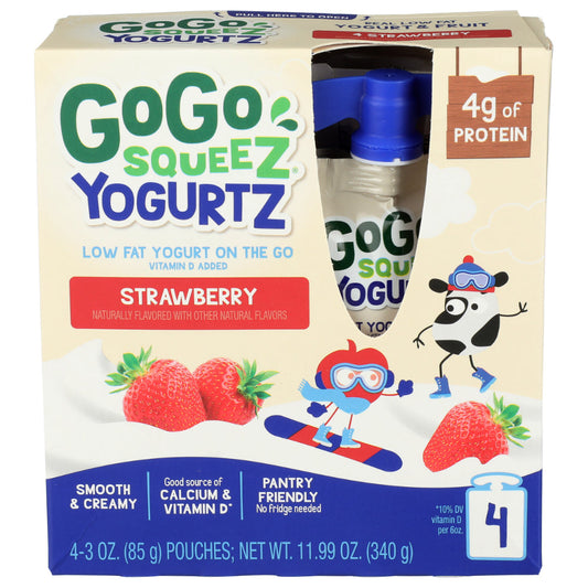 GOGO SQUEEZ - Strawberry Yogurtz 4 Pouches 12OZ ( Pack of 12)