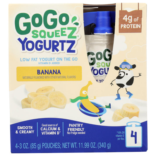 GOGO SQUEEZ - Banana Yogurtz 4 Pouches 12OZ ( Pack of 12)