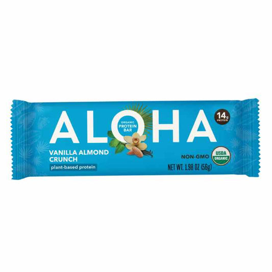 ALOHA - Organic Plant-Based Protein Bar Vanilla Almond Crunch 1.9OZ ( Pack of 12)
