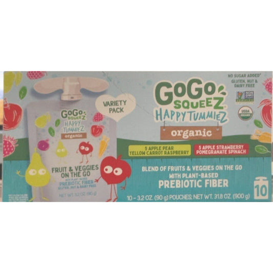 GOGO SQUEEZ - Organic Apple Pear Yellow Carrot/Strawberry Pomegranate Spinach Variety Pack Happy TummieZ 10 Count 31.8OZ ( Pack of 6)
