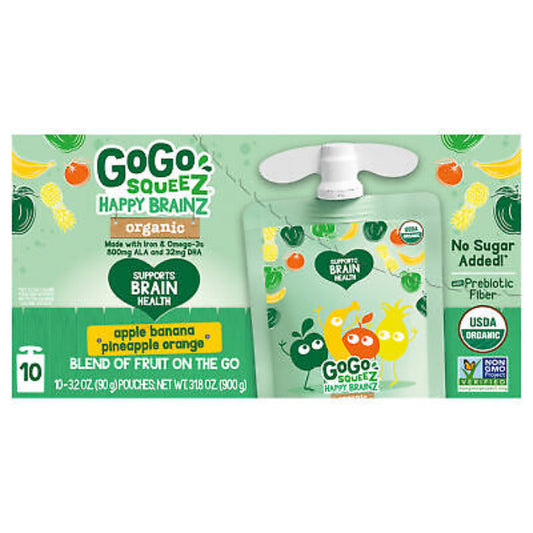 GOGO SQUEEZ - Organic Apple Banana Pineapple Orange Happy BrainZ 31.8OZ ( Pack of 6)