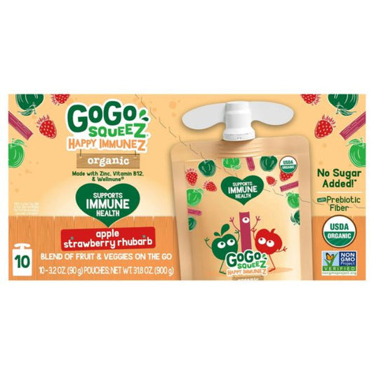 GOGO SQUEEZ - Organic Apple Strawberry Rhubarb Happy Immunez 31.8OZ ( Pack of 6)
