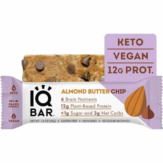 IQ BAR - Almond Butter Chip Protein Bar 1.6OZ ( Pack of 12)