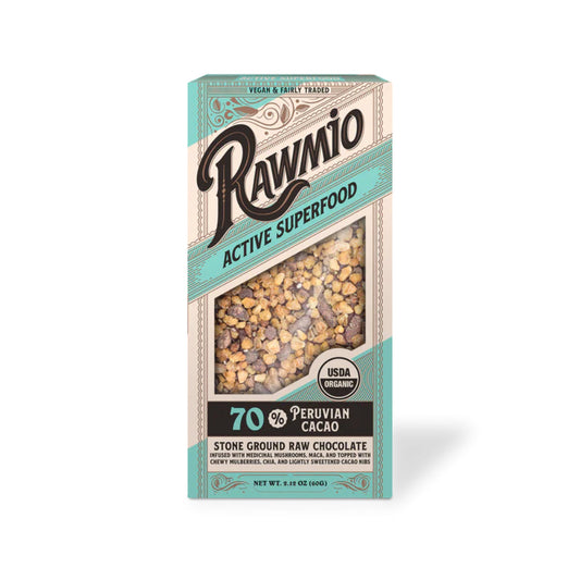 RAWMIO - Active Superfood Bark 70% Peruvian Cacao 2.12OZ ( Pack of 12)