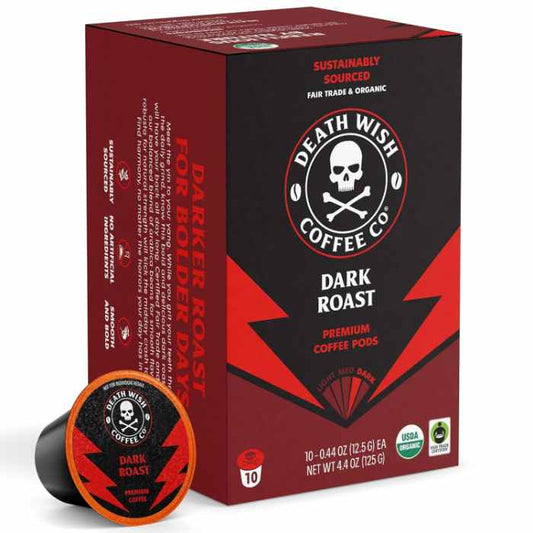DEATH WISH COFF - Co. Dark Roast Single-Serve Coffee Pods, 10 Count 10CP ( Pack of 6)