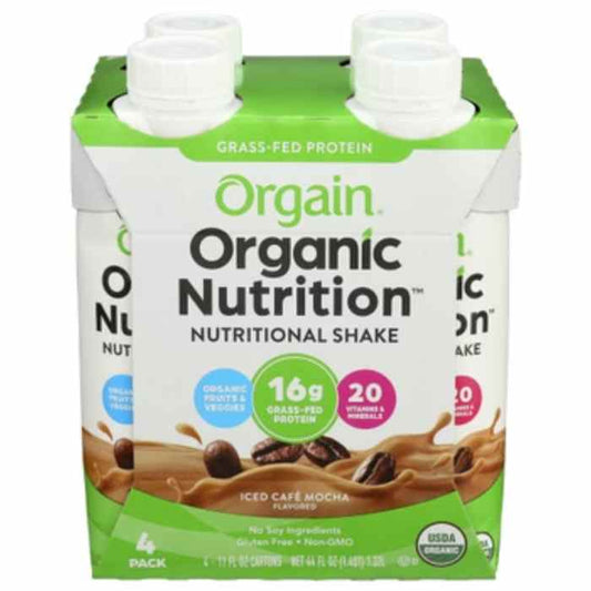 ORGAIN - Ready-to-Drink Protein Shake, Mocha, 4-Pack, Organic 44FO ( Pack of 3)