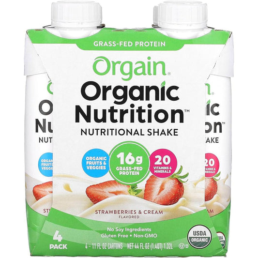 ORGAIN - Protein Ready-to-Drink Organic Strawberry 4-Pack 44FO ( Pack of 3)