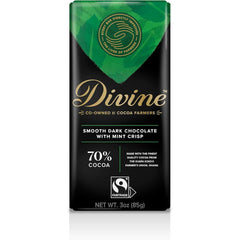 DIVINE CHOCOLAT - Chocolate Bar Dark with Mint Crisp 3OZ ( Pack of 12)