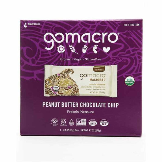 GOMACRO - Peanut Butter Chocolate Chip Organic Bar 4-Pack 9.6OZ ( Pack of 7)