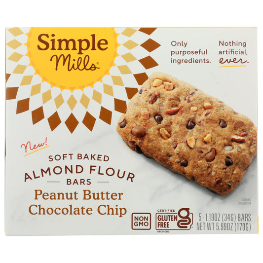 SIMPLE MILLS - Soft Baked Peanut Butter Chocolate Almond Bar 5.99OZ ( Pack of 6)