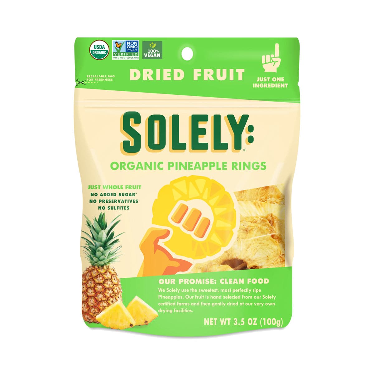 Solely Fruit Dried Pineapple Organic , 3.5 oz
 | Pack of 6 - PlantX US