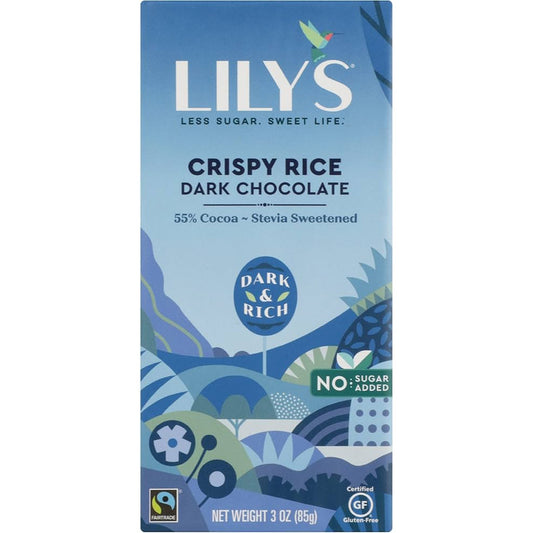LILYS SWEETS - Chocolate Bar Dark Crispy Rice 3OZ ( Pack of 12)