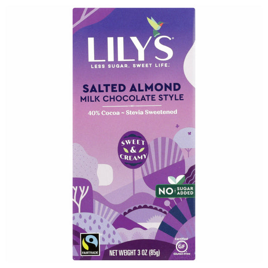 LILYS SWEETS - 40% Milk Chocolate Salted Almond Bar 3OZ ( Pack of 12)