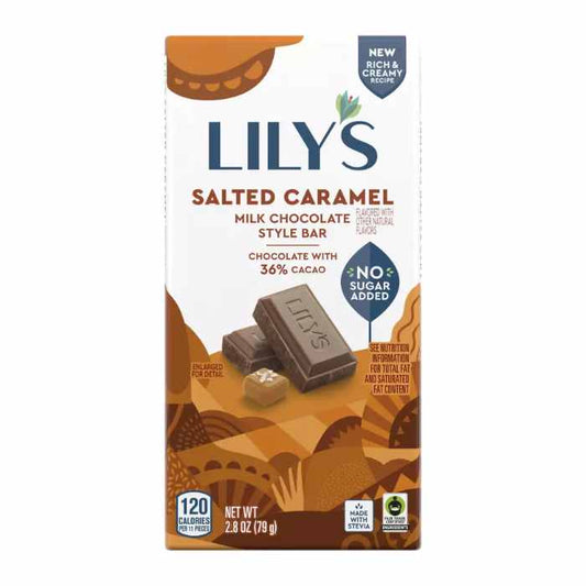 LILYS SWEETS - Caramelized Sea Salt Milk Chocolate Stevia Bar 2.8OZ ( Pack of 12)