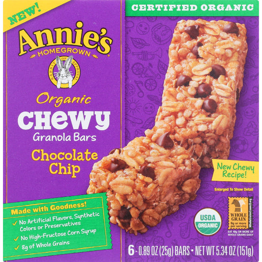 ANNIES HOMEGROW - Chewy Granola Bar - Chocolate Chip 5.34OZ ( Pack of 12)