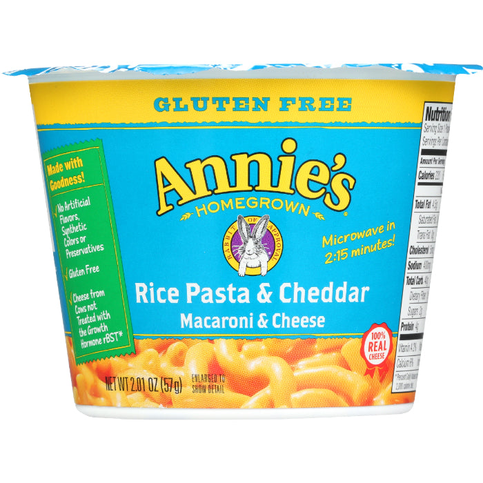 ANNIES HOMEGROWN PASTA CUP RICE & CHDR GF 2.01 OZ - Pack of 12