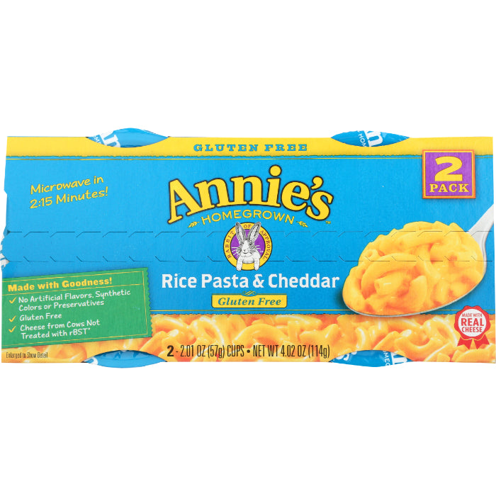 ANNIES HOMEGROWN PASTA CUP RICE & CHDR GF 2PK 4.02 OZ - Pack of 6