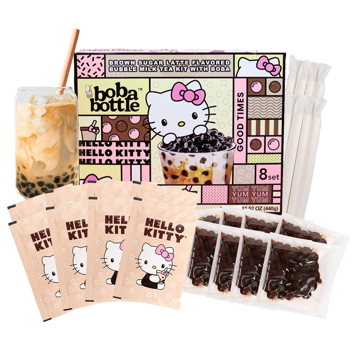 ASHA - Hello Kitty Boba Kit Brown Sugar Milk Tea 15.52 OZ - (Pack of 6)