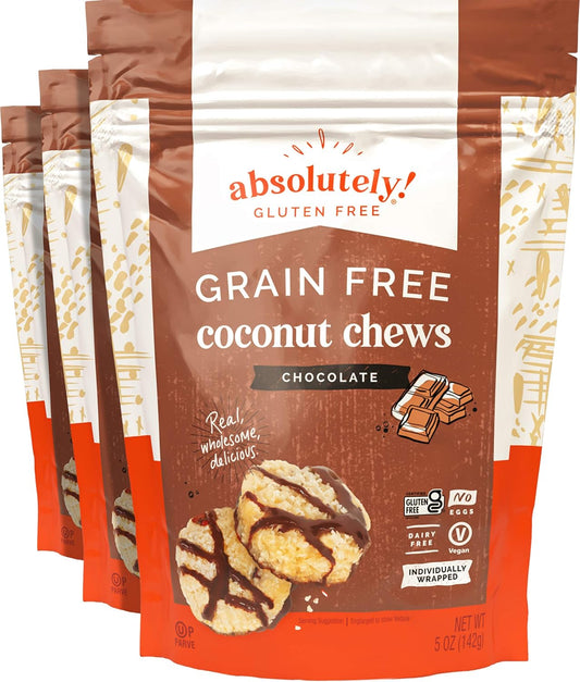 Absolutely - Gluten Free Raw Coconut Chews with Chocolate and Cocoa Nibs, 5 oz | Pack of 12