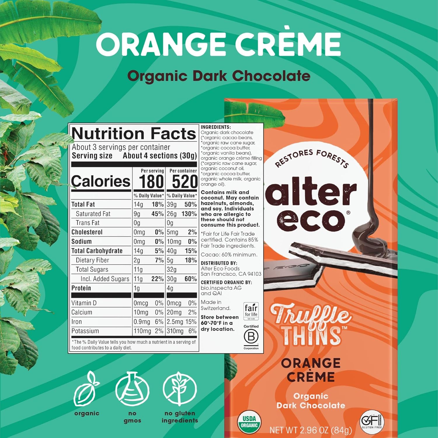 Alter Eco - Orange Creme Dark Chocolate Truffle Bar, 2.96 OZ - (Pack of 12)