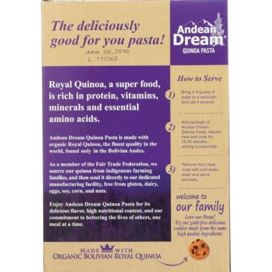 Andean Dream Organic Quinoa Pasta Orzo back