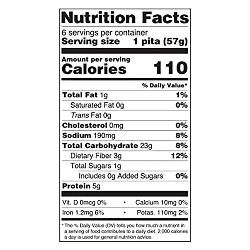 707415035527 - atroias whole grain pitas nutrition