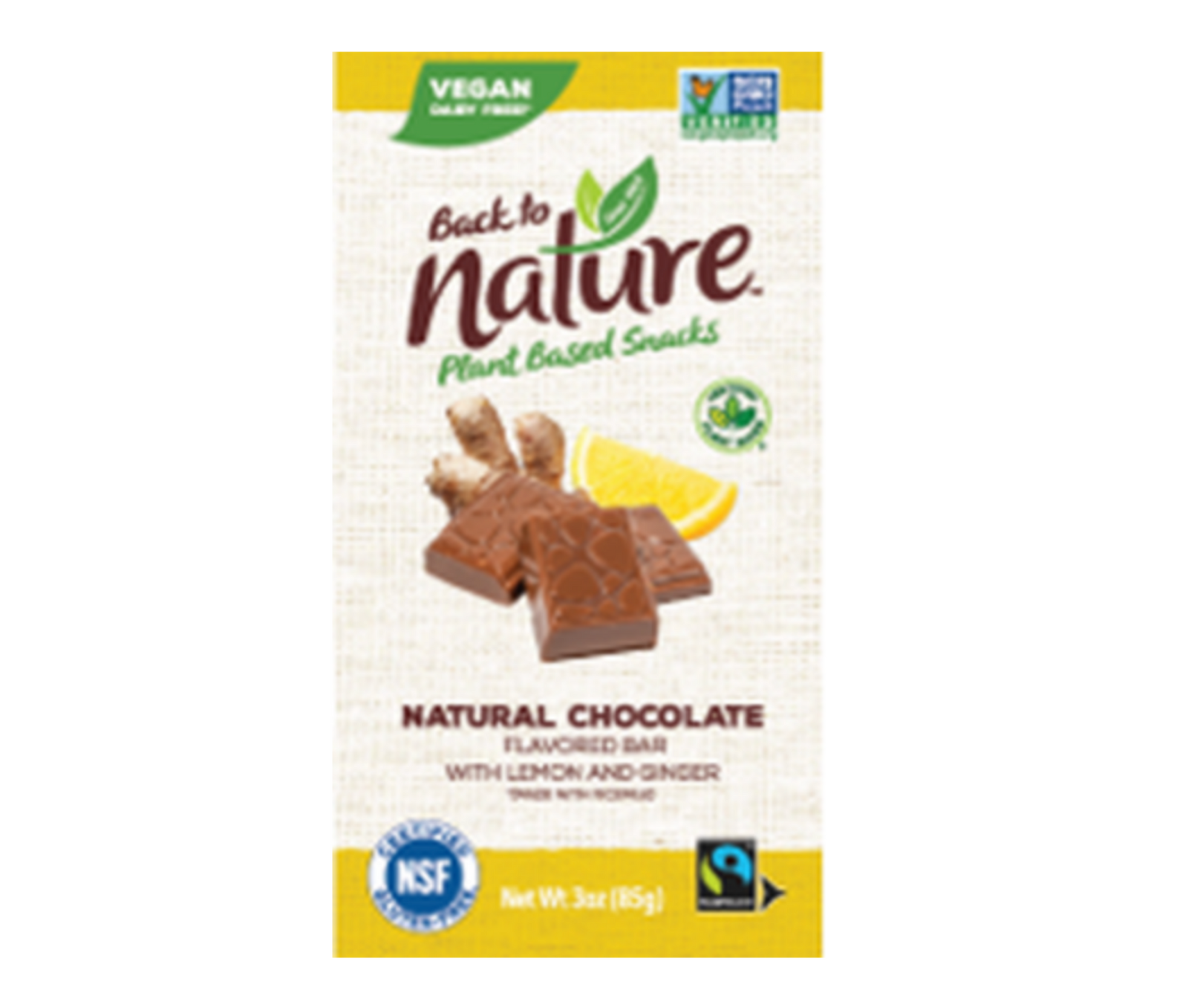 BACK TO NATURE: NATURAL CHOCOLATE BAR FLAVORED WITH LEMON AND GINGER, 3 OZ

 | Pack of 12 - PlantX US