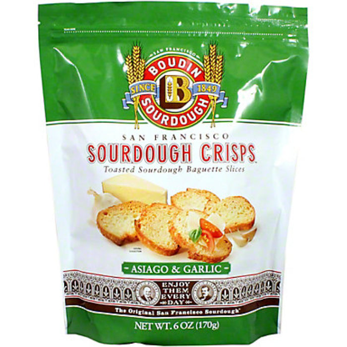 Boudin Sourdough Crisps Asiago & Garlic, 6 Oz - Pack of 11